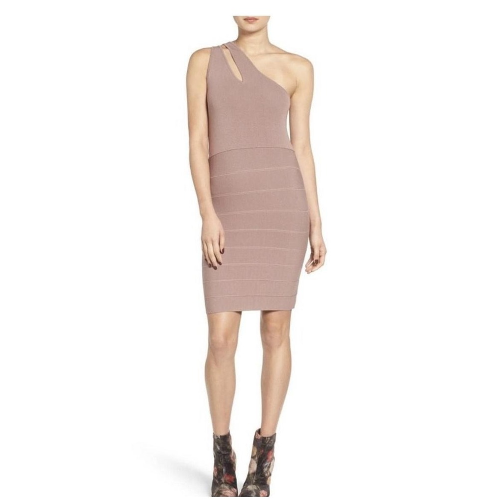 Leith Womens Taupe One-Shoulder Cut-Out Knee-Length Bodycon Bandage Dress Large